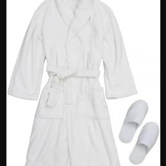 OVENTE Bathrobe & Slipper Set, Soft & Absorbent Robe,  Unisex Spa,  Fleece - Picture 5 of 8